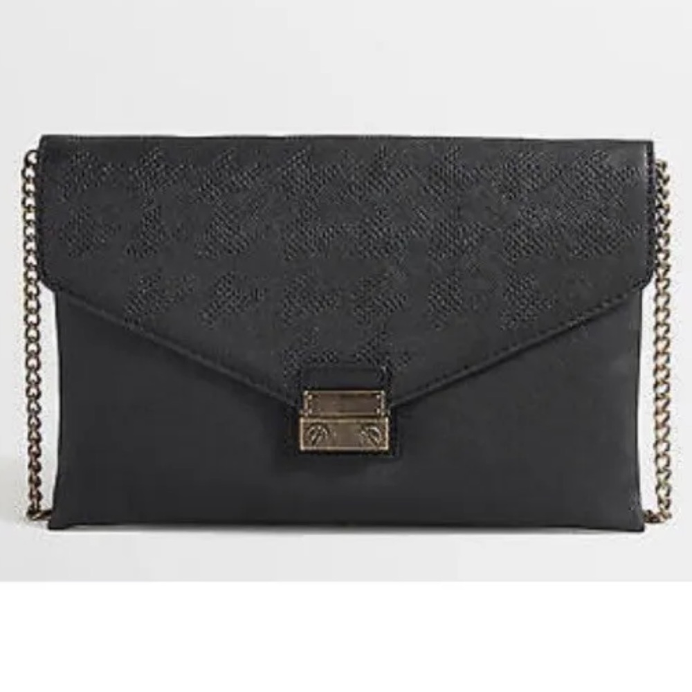 J.CREW LOCK ENVELOPE CLUTCH WITH CHAIN STRAP - BLACK NEW